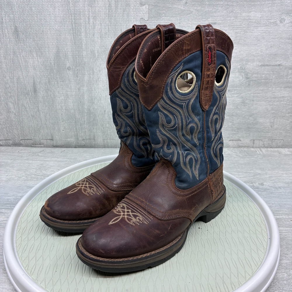 Durango Rebel Cowboy Boots Mens 8 Brown Leather Blue Denim Western DDB0127